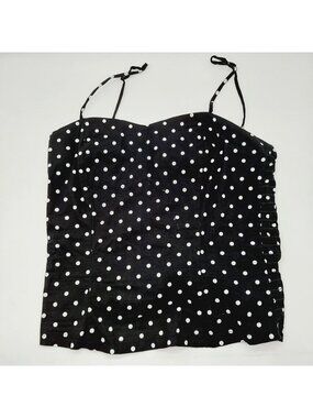 Body C Womens Tank Top Medium White Black Polka Dot Spaghetti Strap y2k READ